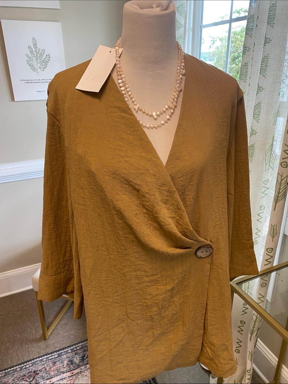 Women’s Zara Mustard Wrap Front Top with Button Closure